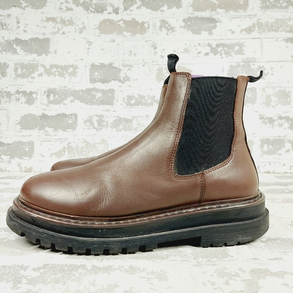 ASOS Brown & Black Leather Chunky Chelsea Ankle Boots F884 - Picture 1 of 12